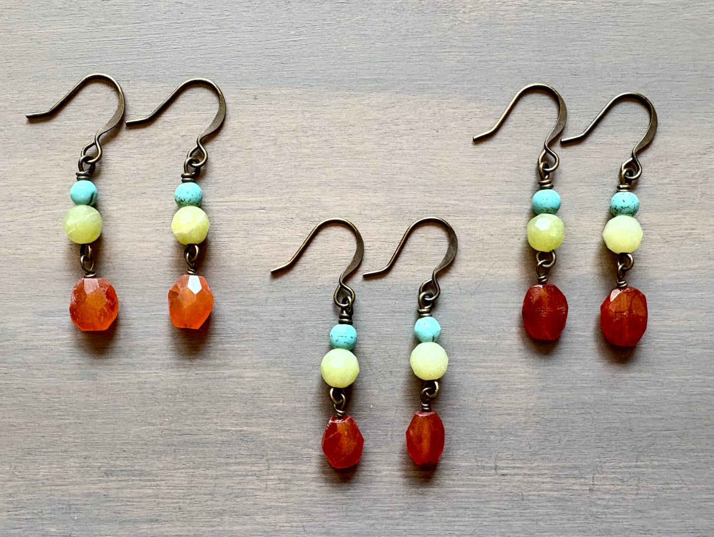 Jade Magnestie and Carnelian Earrings