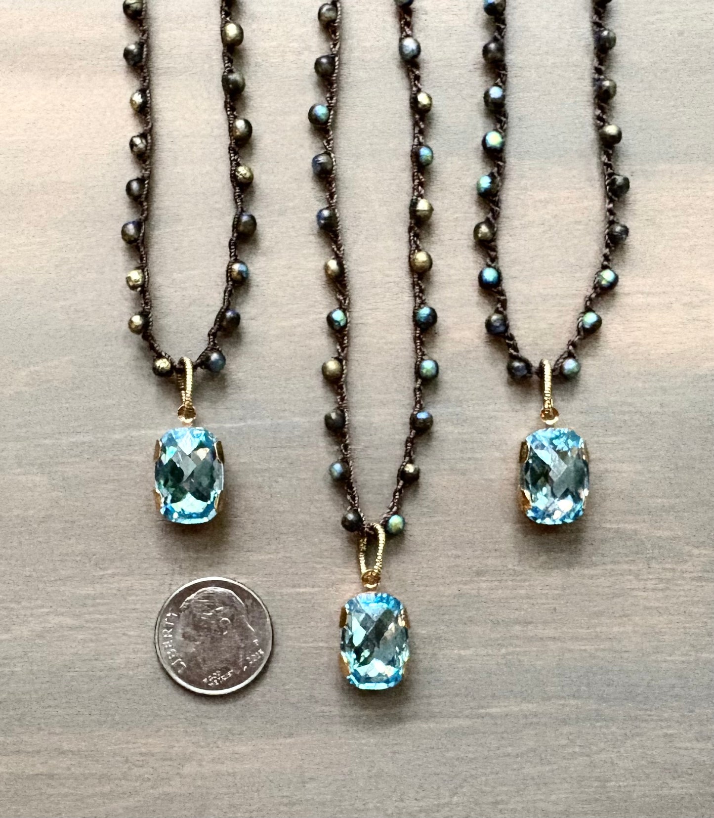 Ocean Shimmer Necklace With Faceted Swarovski And Crocheted Galaxy Crystals