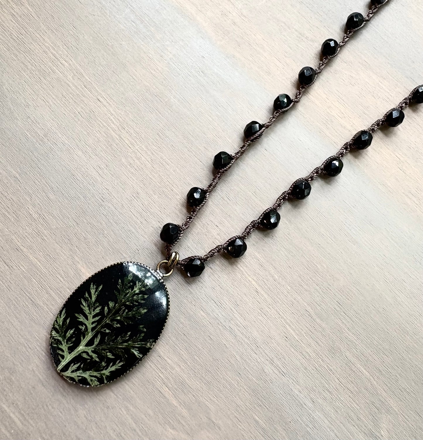 Botanical Pendant on Black Crystal One of a Kind, Version 2