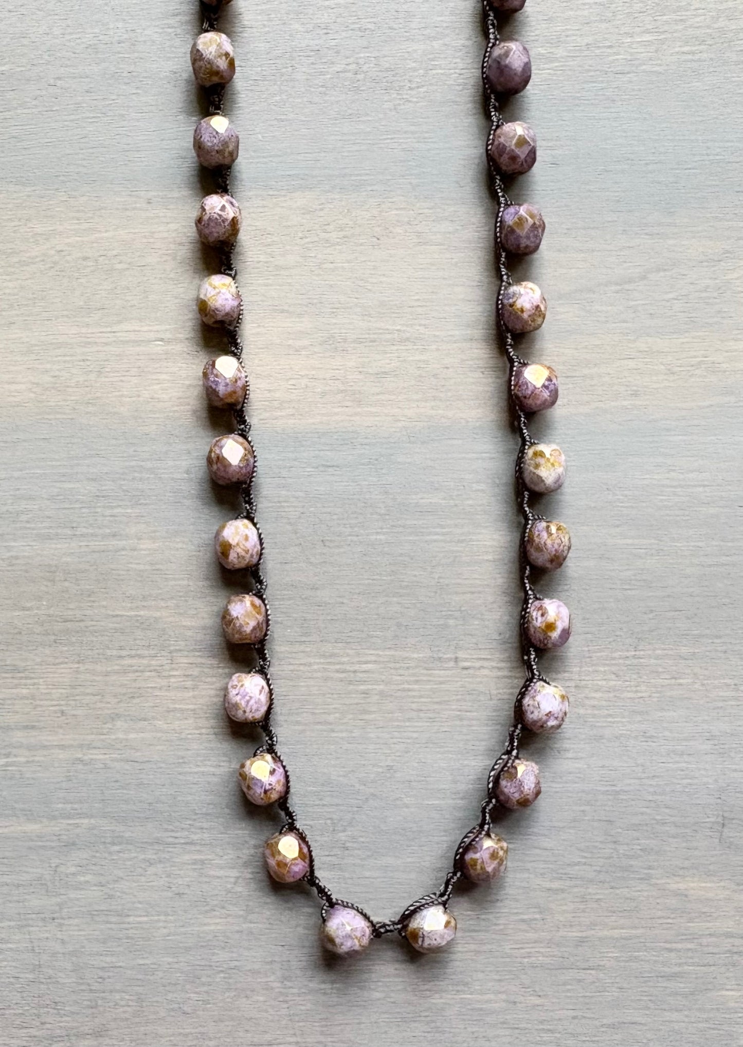 Long Crystal Strand Necklace In Mottled Rose