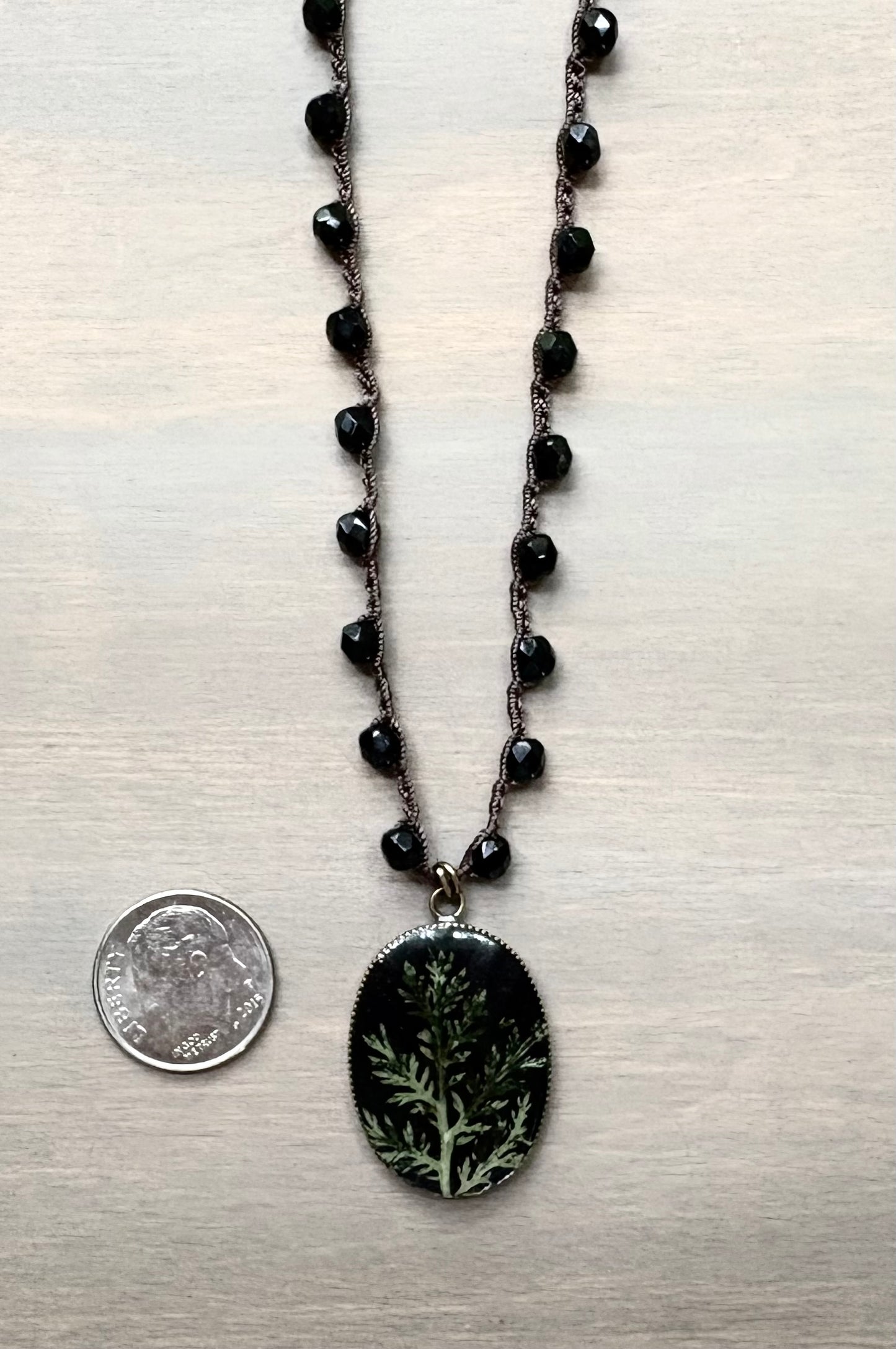 Botanical Pendant on Black Crystal One of a Kind, Version 2