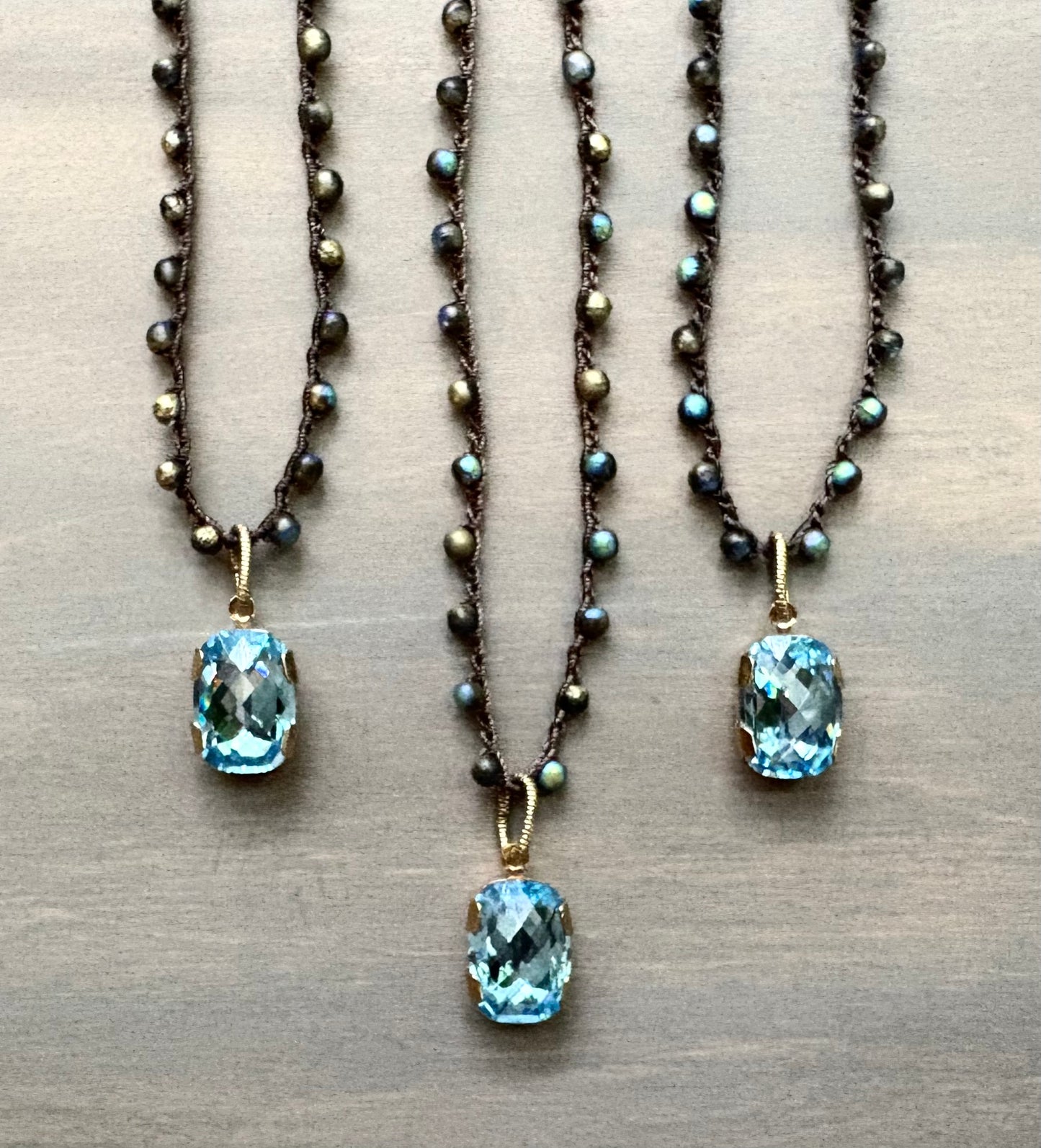 Ocean Shimmer Necklace With Faceted Swarovski And Crocheted Galaxy Crystals