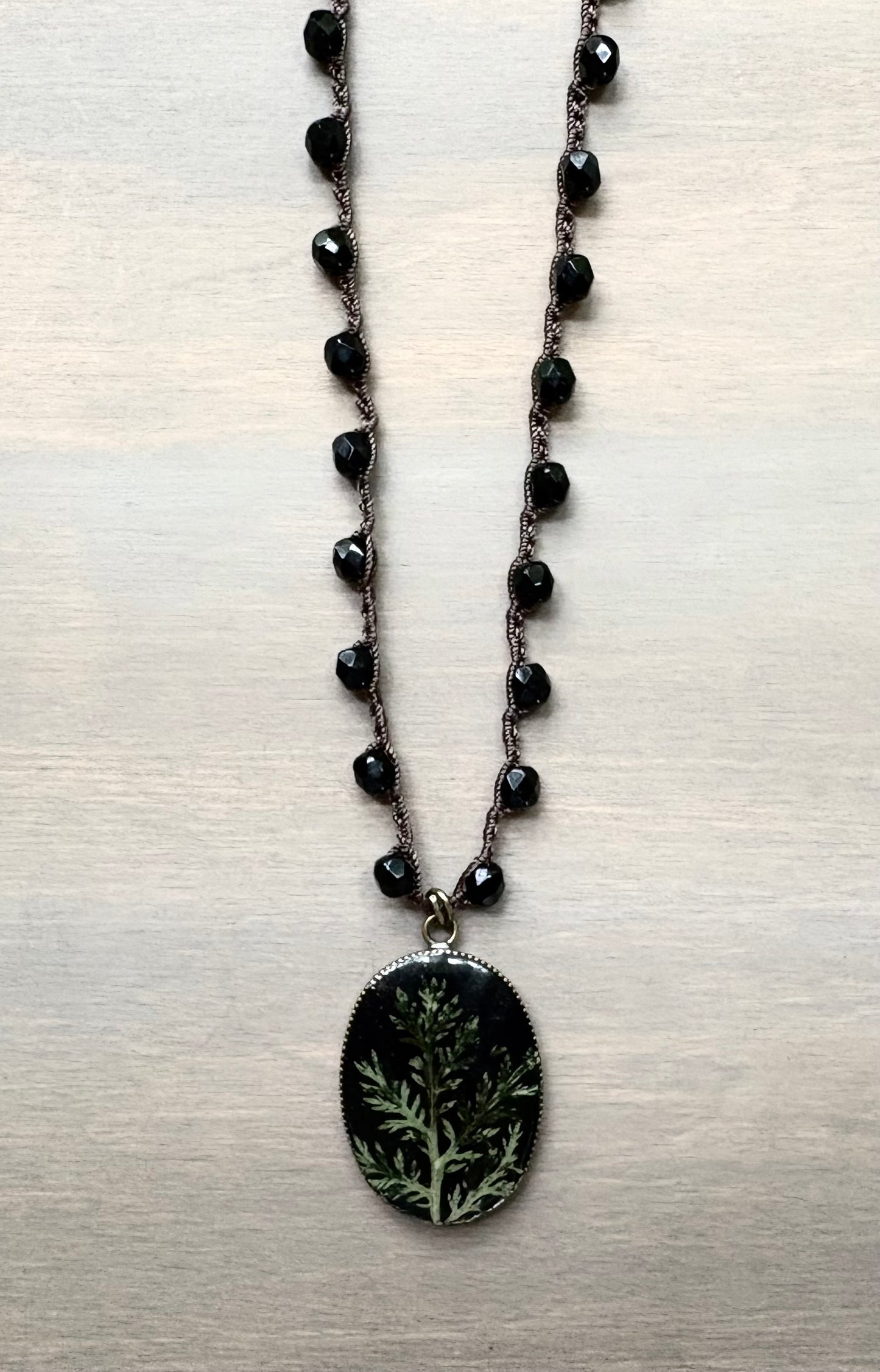 Botanical Pendant on Black Crystal One of a Kind, Version 2