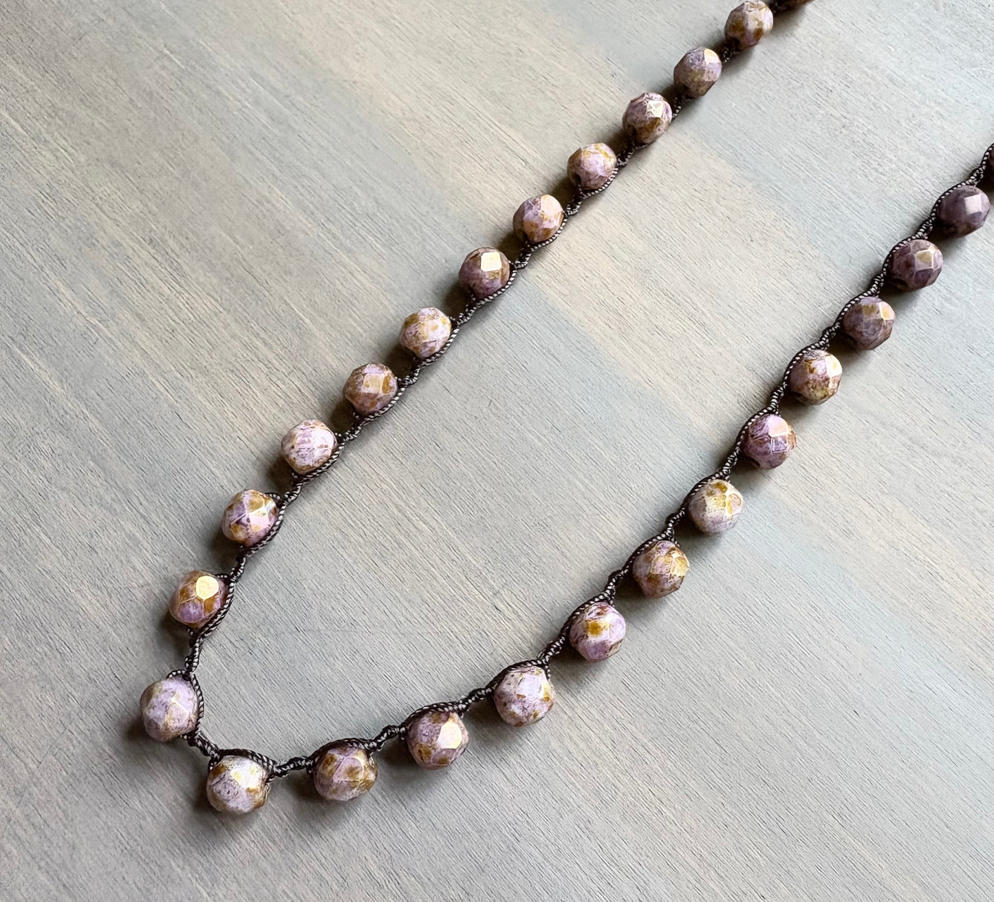 Long Crystal Strand Necklace In Mottled Rose