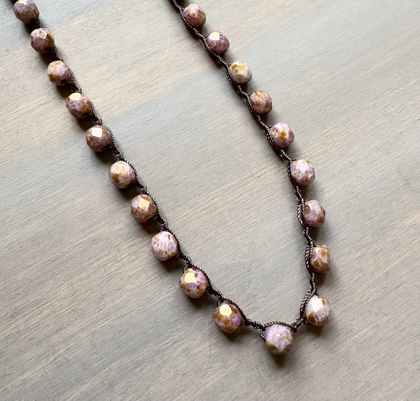 Long Crystal Strand Necklace In Mottled Rose