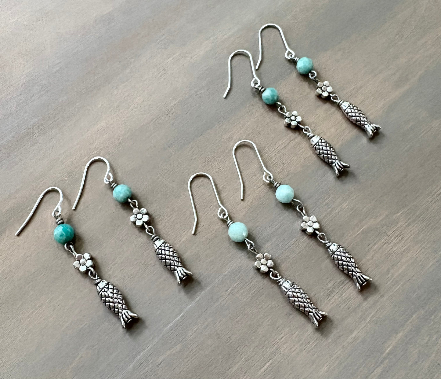 Swim Away Amazonite Stone And Fish Drop Earrings