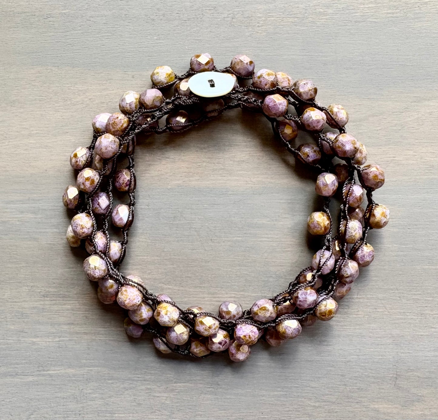 Long Crystal Strand Necklace In Mottled Rose