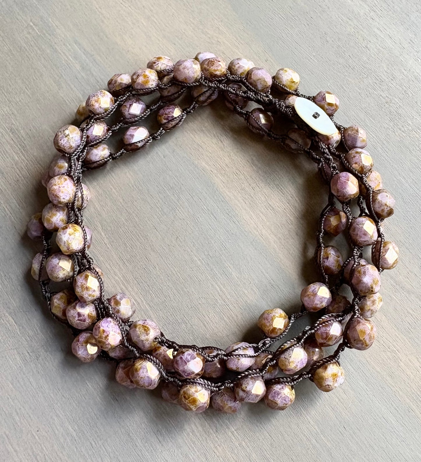 Long Crystal Strand Necklace In Mottled Rose
