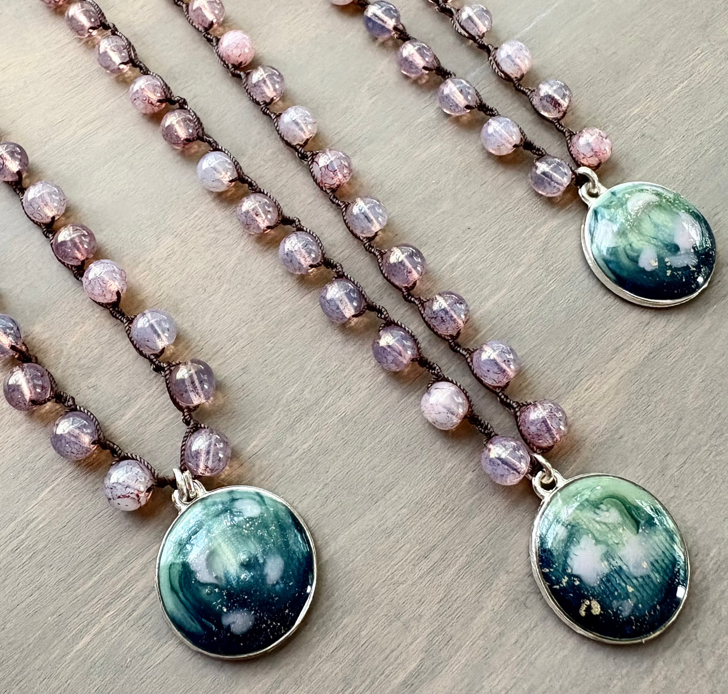 Water Lilies Portal Pendant Necklace on Soft Pink Crystal