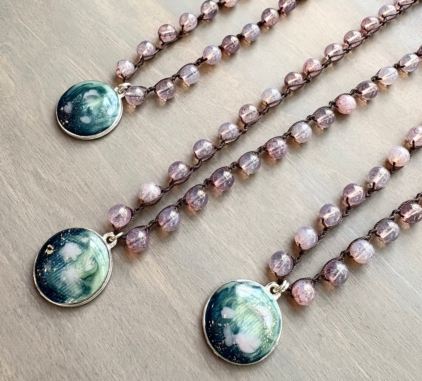 Water Lilies Portal Pendant Necklace on Soft Pink Crystal