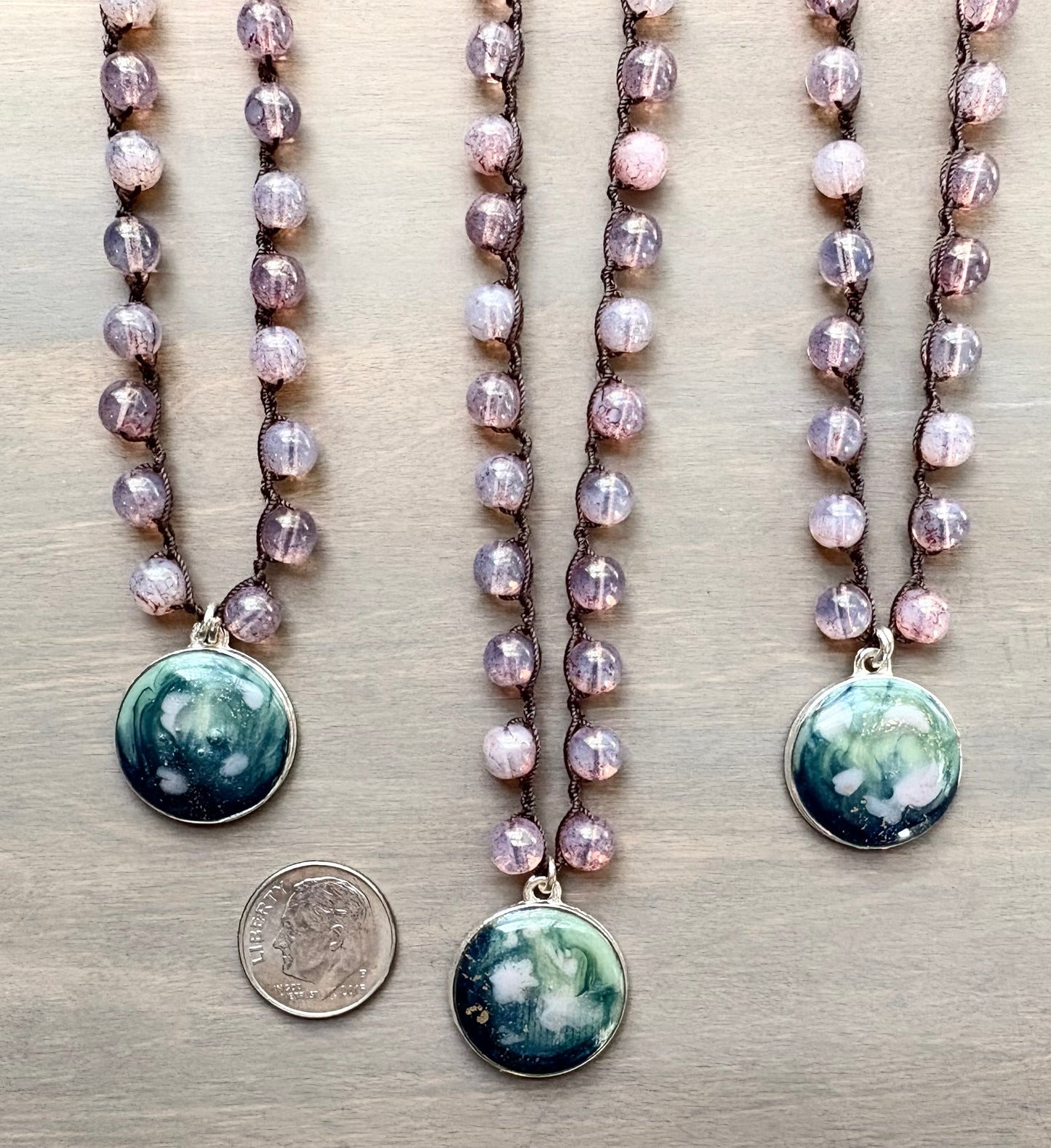 Water Lilies Portal Pendant Necklace on Soft Pink Crystal