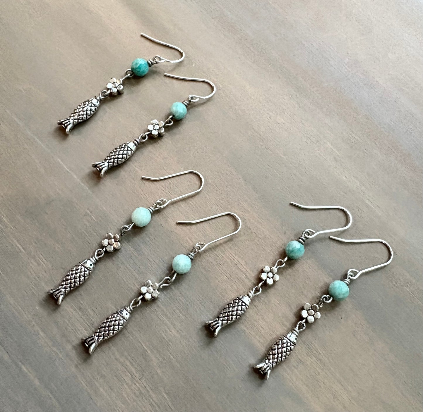 Swim Away Amazonite Stone And Fish Drop Earrings