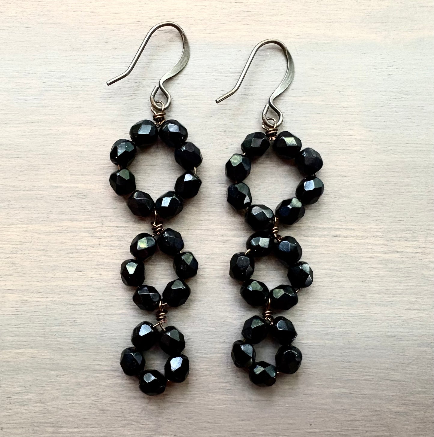 Jet Black Crystal Triple Loop Earrings