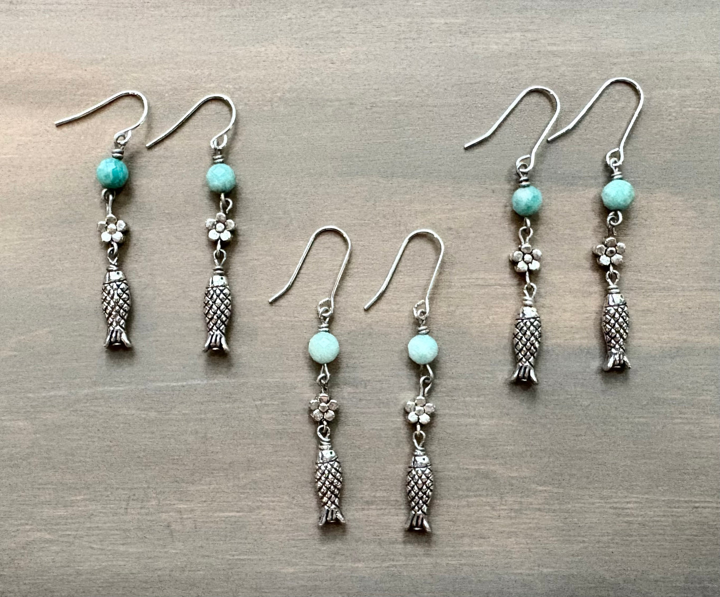 Swim Away Amazonite Stone And Fish Drop Earrings