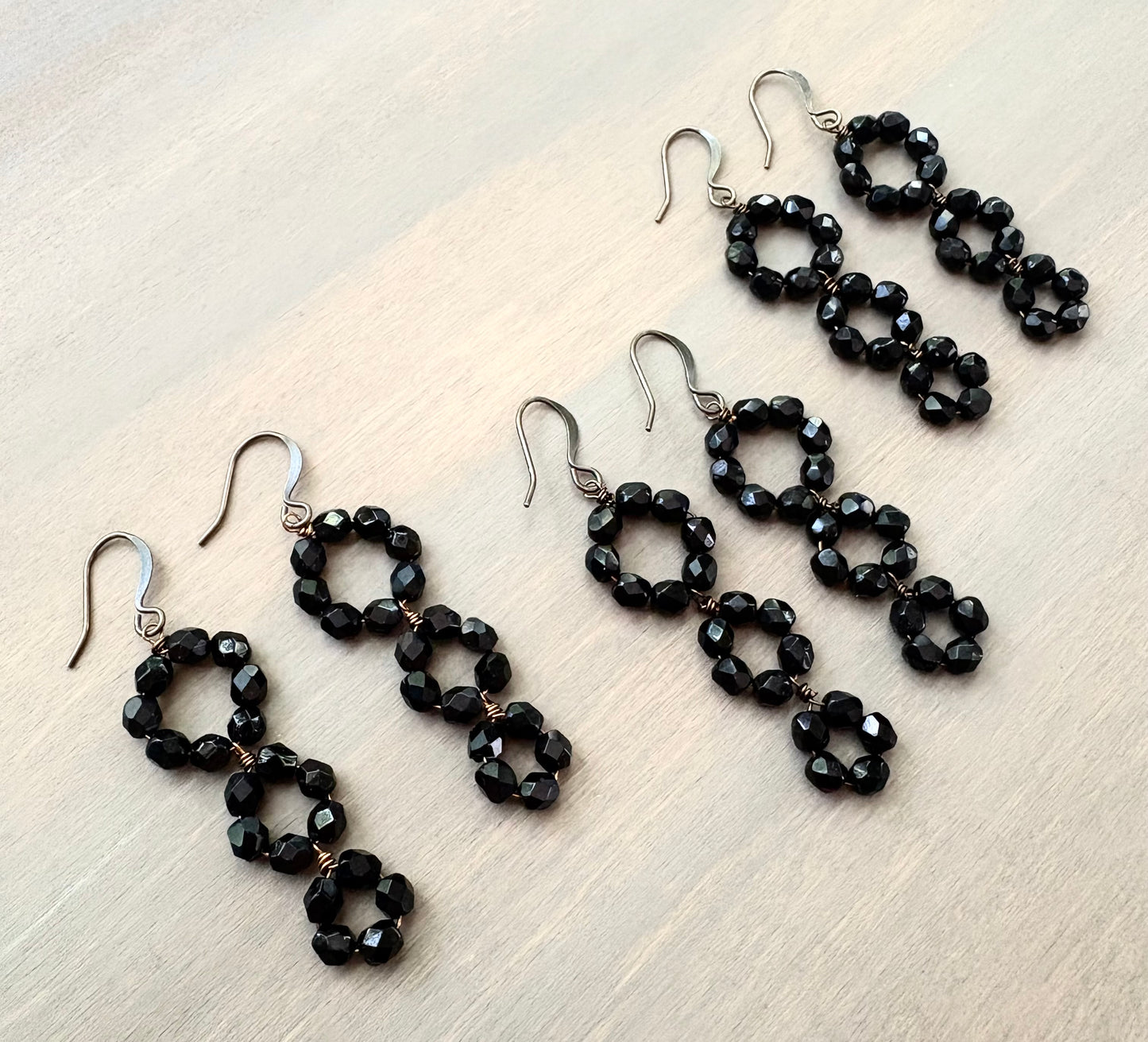 Jet Black Crystal Triple Loop Earrings