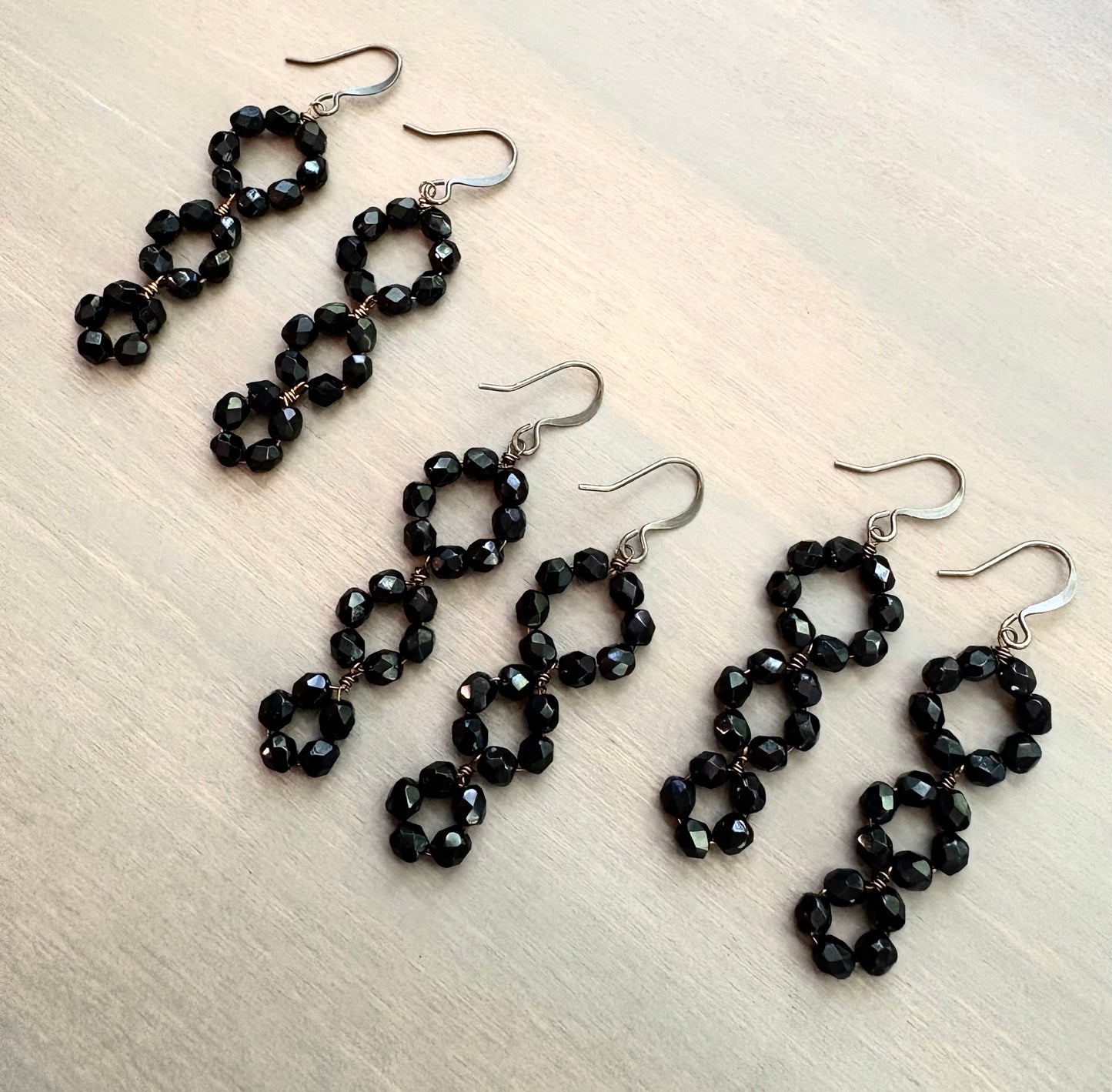 Jet Black Crystal Triple Loop Earrings