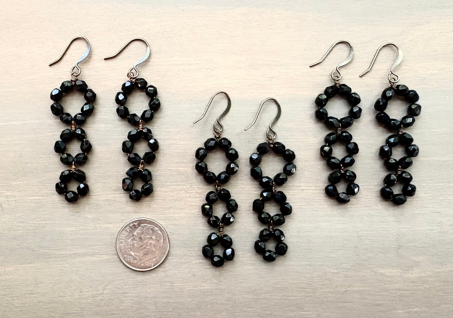 Jet Black Crystal Triple Loop Earrings
