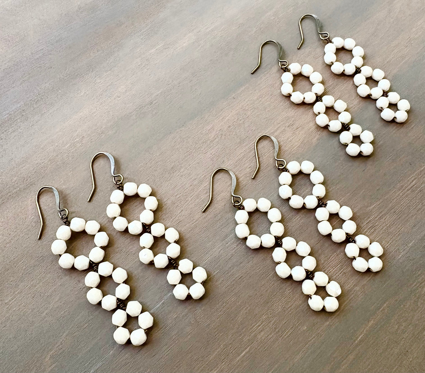 Cream Crystal Triple Loop Earrings