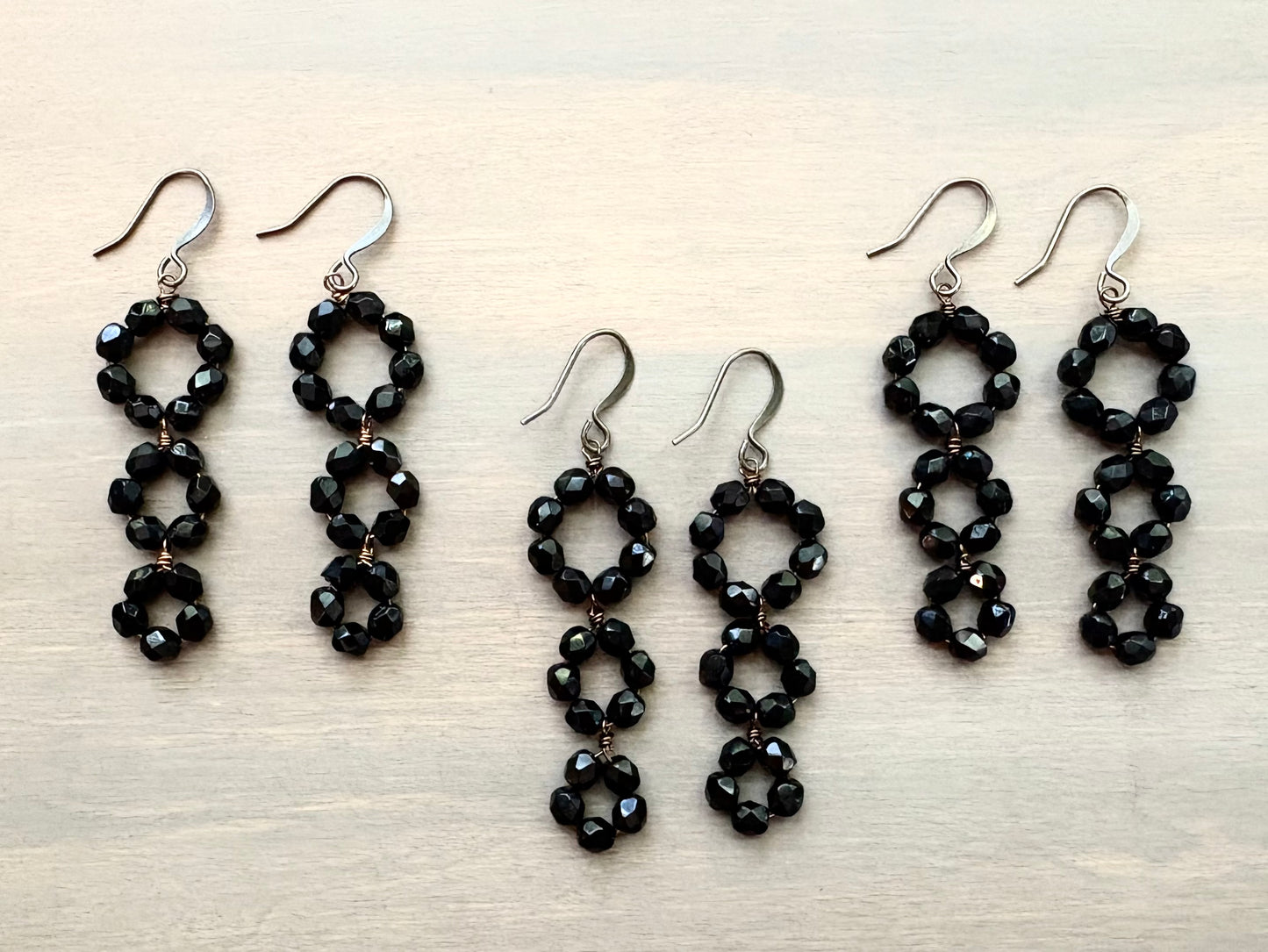 Jet Black Crystal Triple Loop Earrings