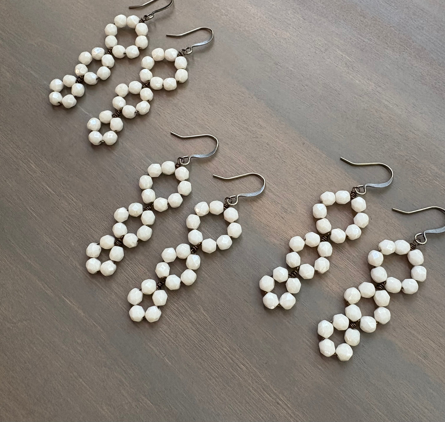 Cream Crystal Triple Loop Earrings