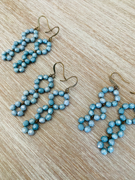 Denim Triple Loop Crystal Earrings