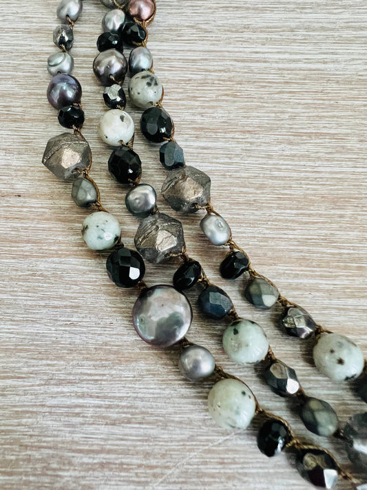Stormy Sky Necklace/ Bracelet, Freshwater Pearls And Stones