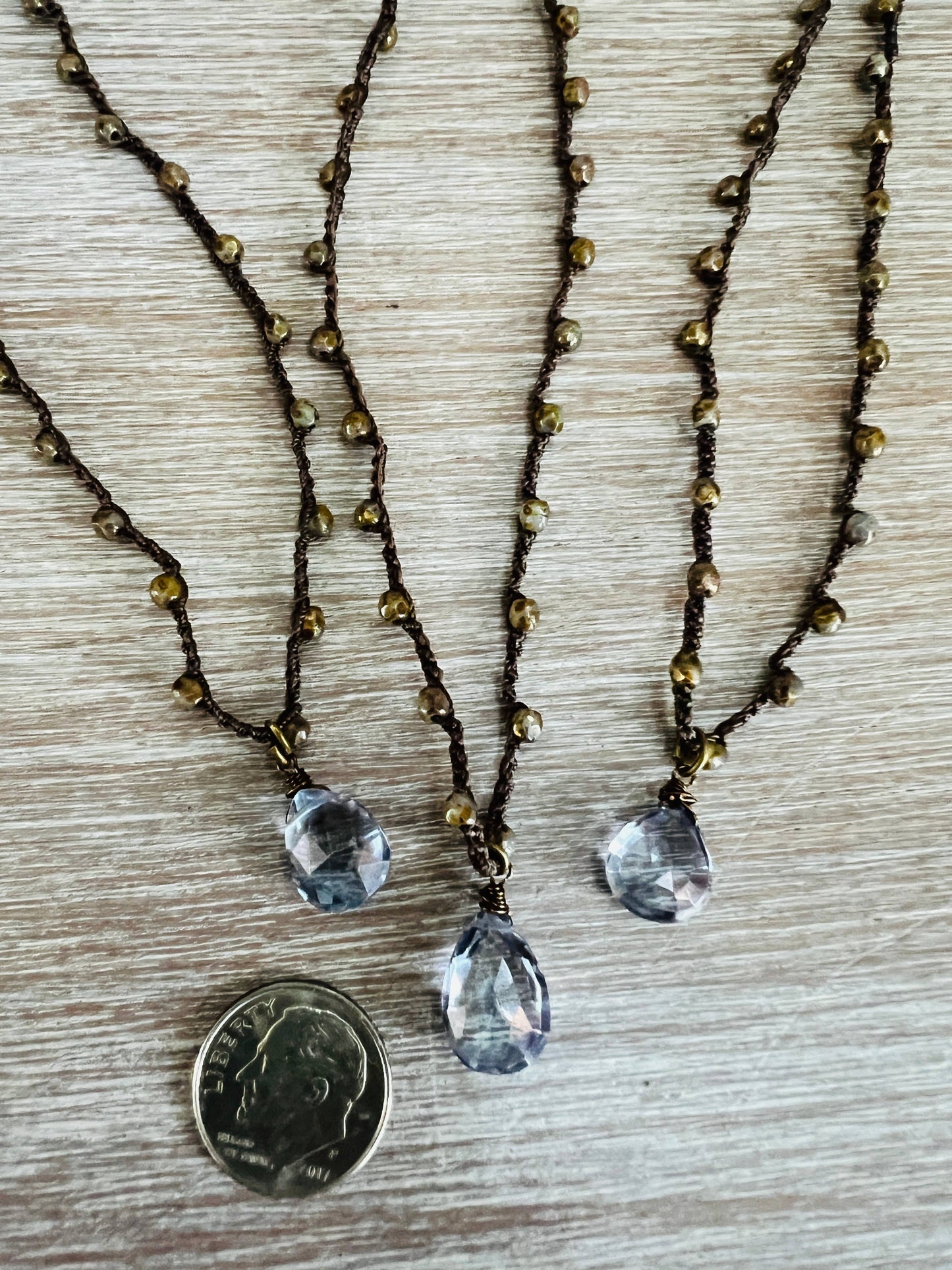 Denim Quartz Drop Simple Beach Necklace With Czech Crystals