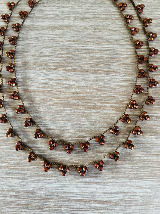 Crystal Droplet Necklace In Golden Cranberry Shimmer