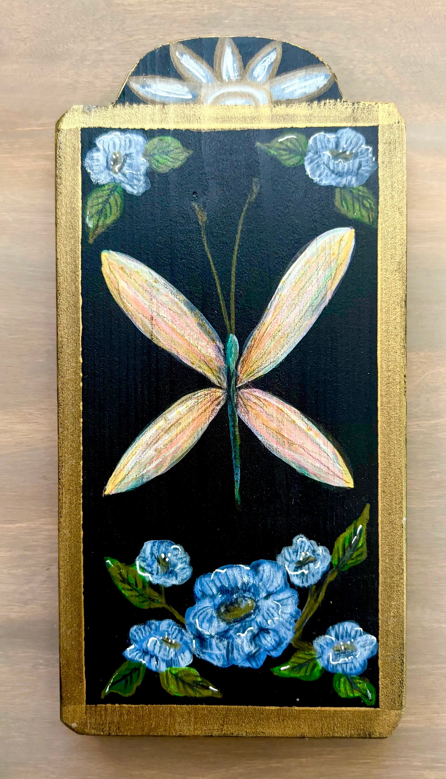 Dragonfly Original Hand Painted Artwork On Wooden Plaque