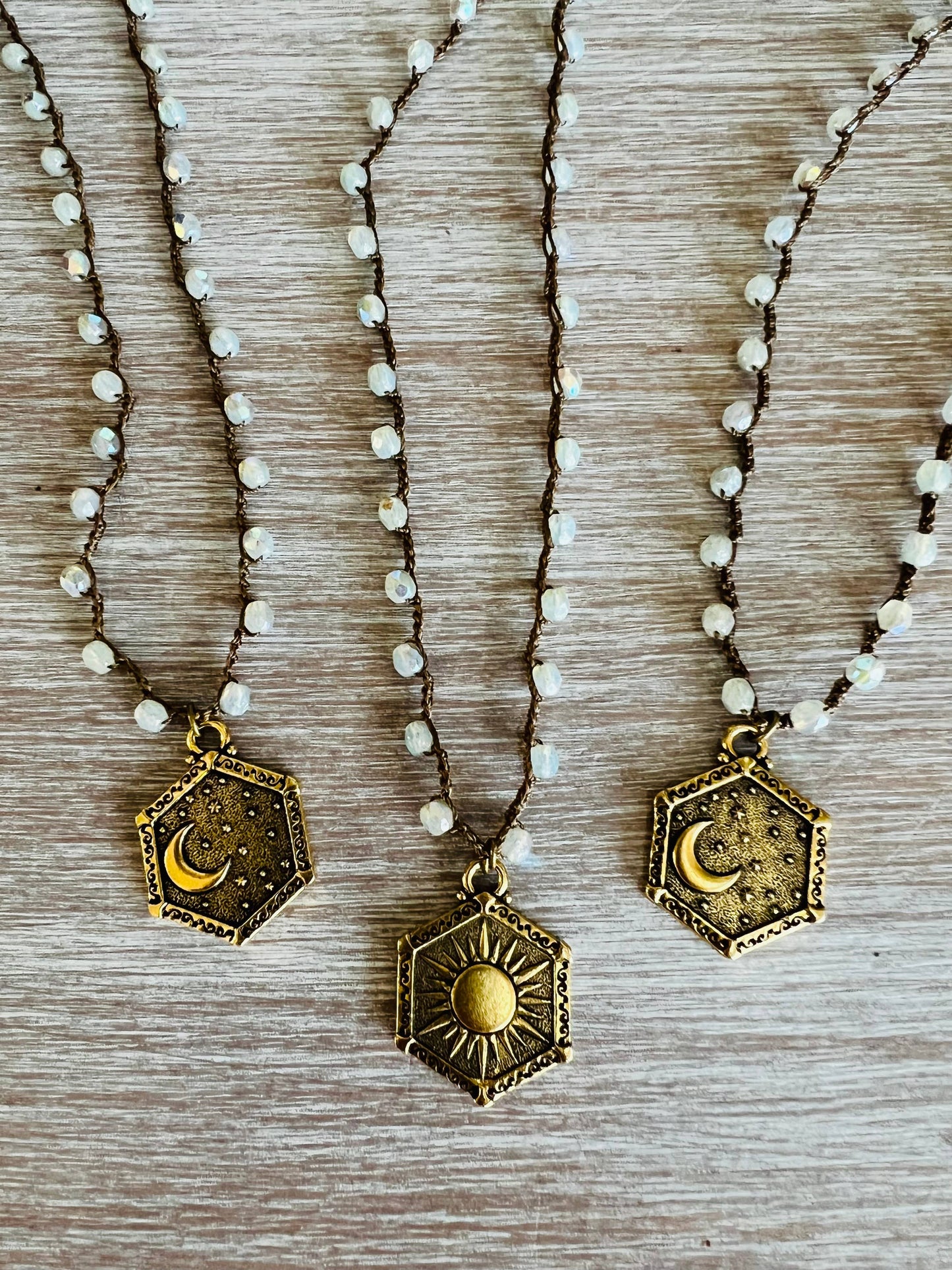 Reversible Sun And Moon Necklace With Crocheted Crystals