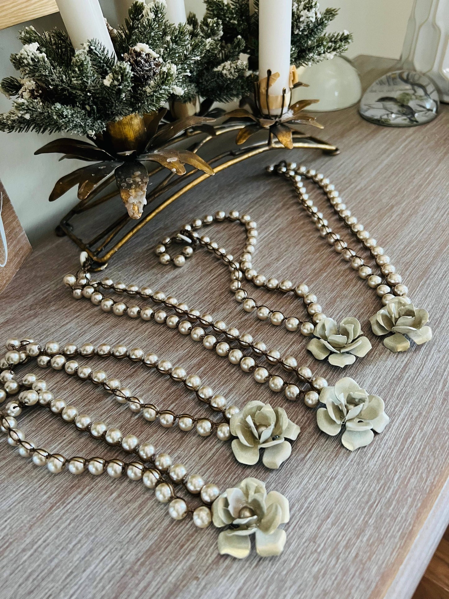 Winter White Pearl Flower Necklace, Lovely For Brides!
