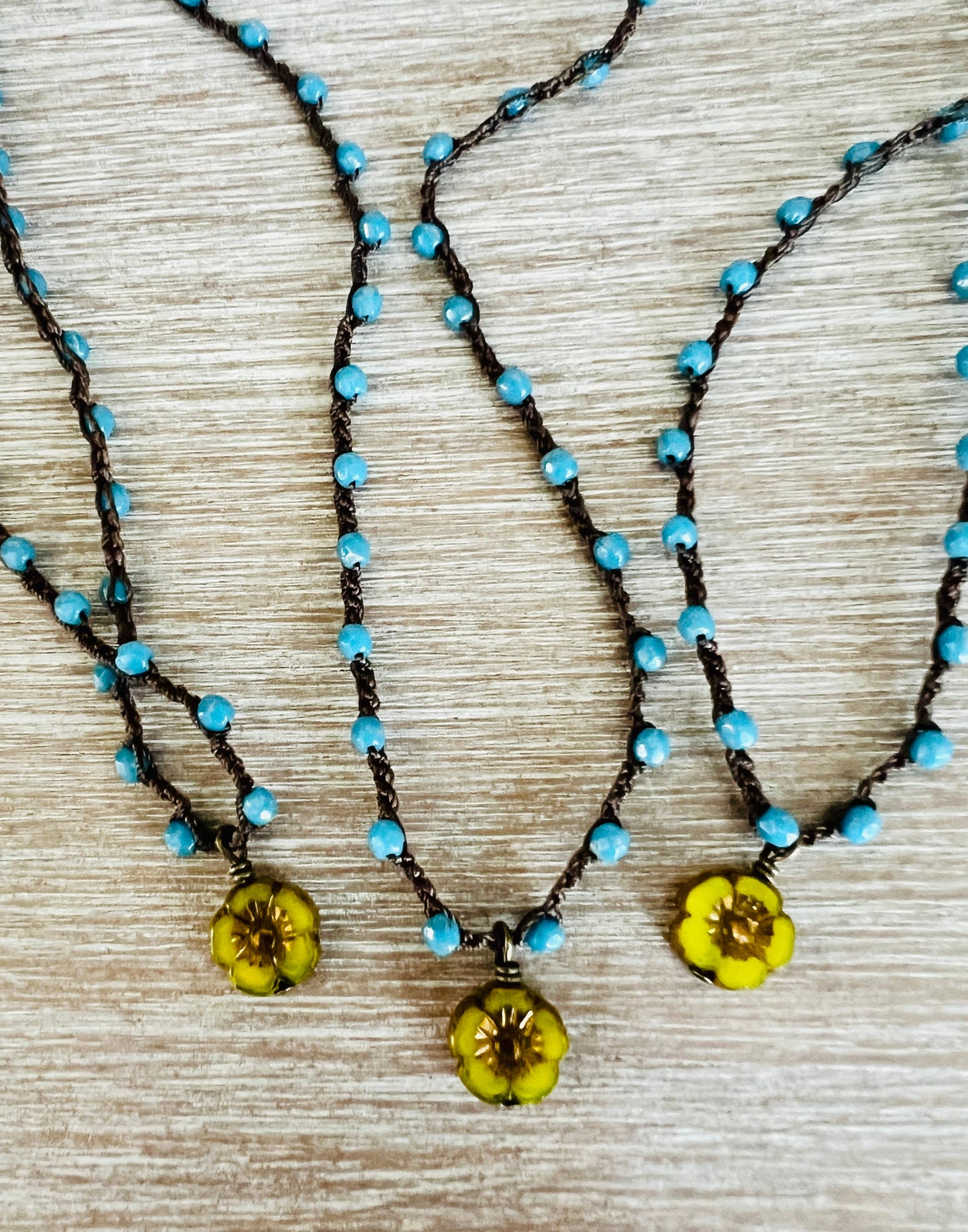 Citron Dainty Glass Flower With Denim Czech Crystal 
