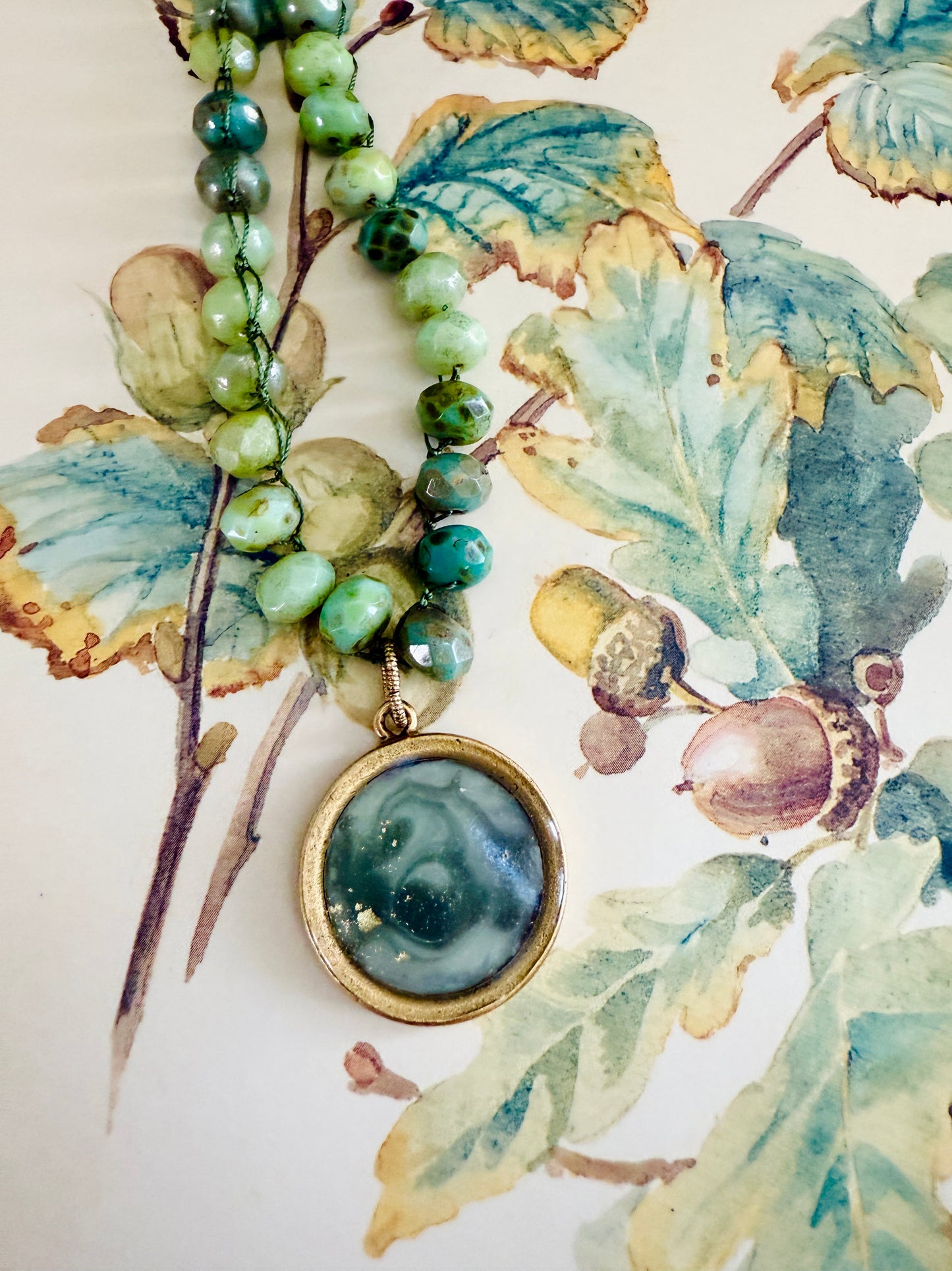 Lichen and Moss Portal Pendant Crocheted Necklace