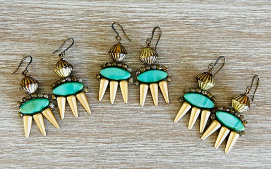 Empress Boho Crystal Earrings In Teal And Gold