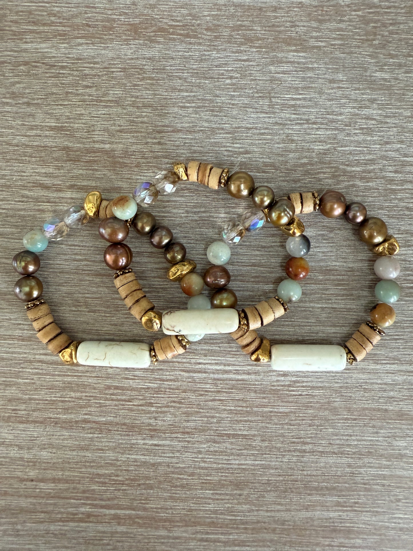 Semi Precious Stone And Freshwater Pearl Stretch Bracelet