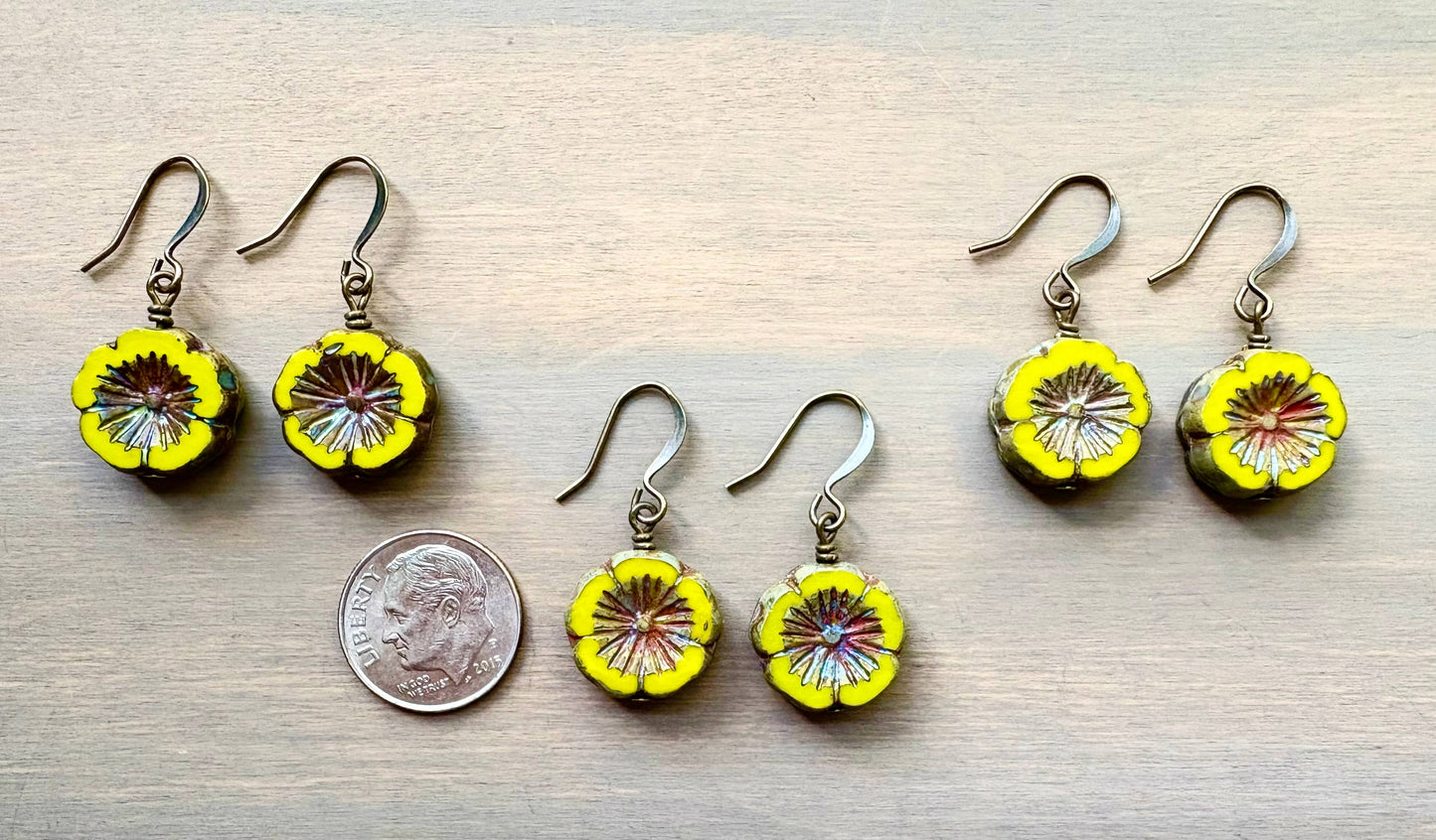 Sunshine Yellow Pressed Glass Flower Earrings