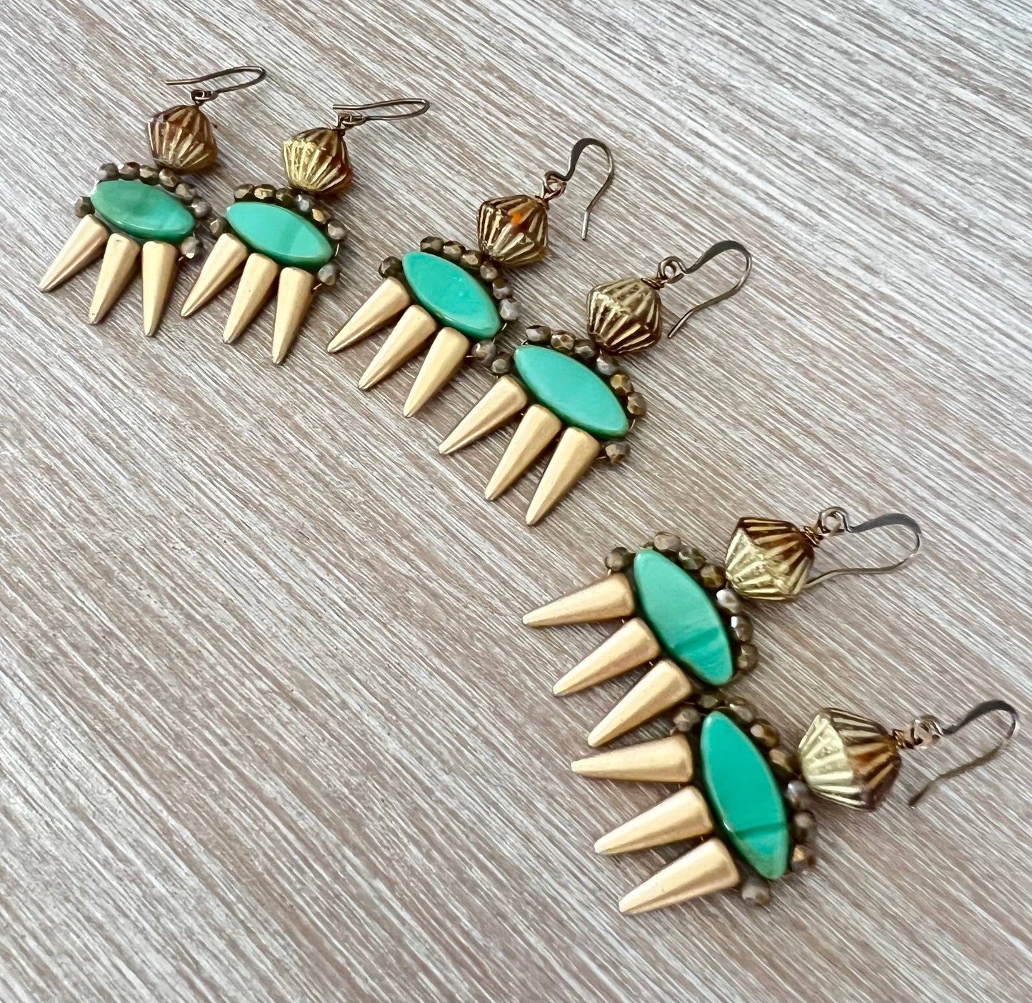 Empress Boho Crystal Earrings In Teal And Gold