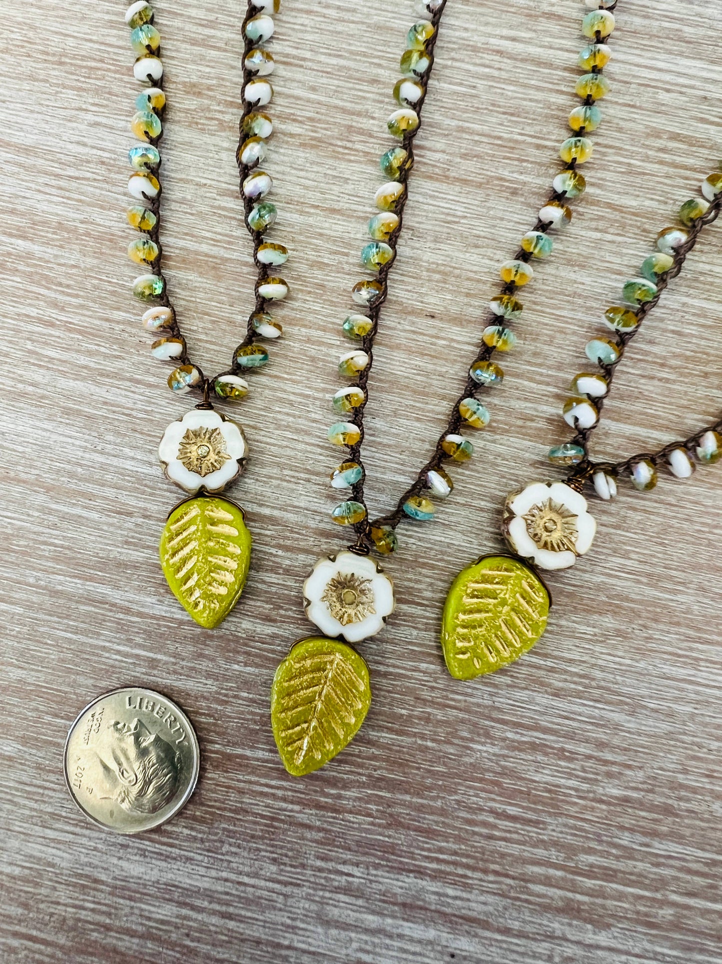 Spring Flower and Leaf Crystal Necklace With Gold And Ivory