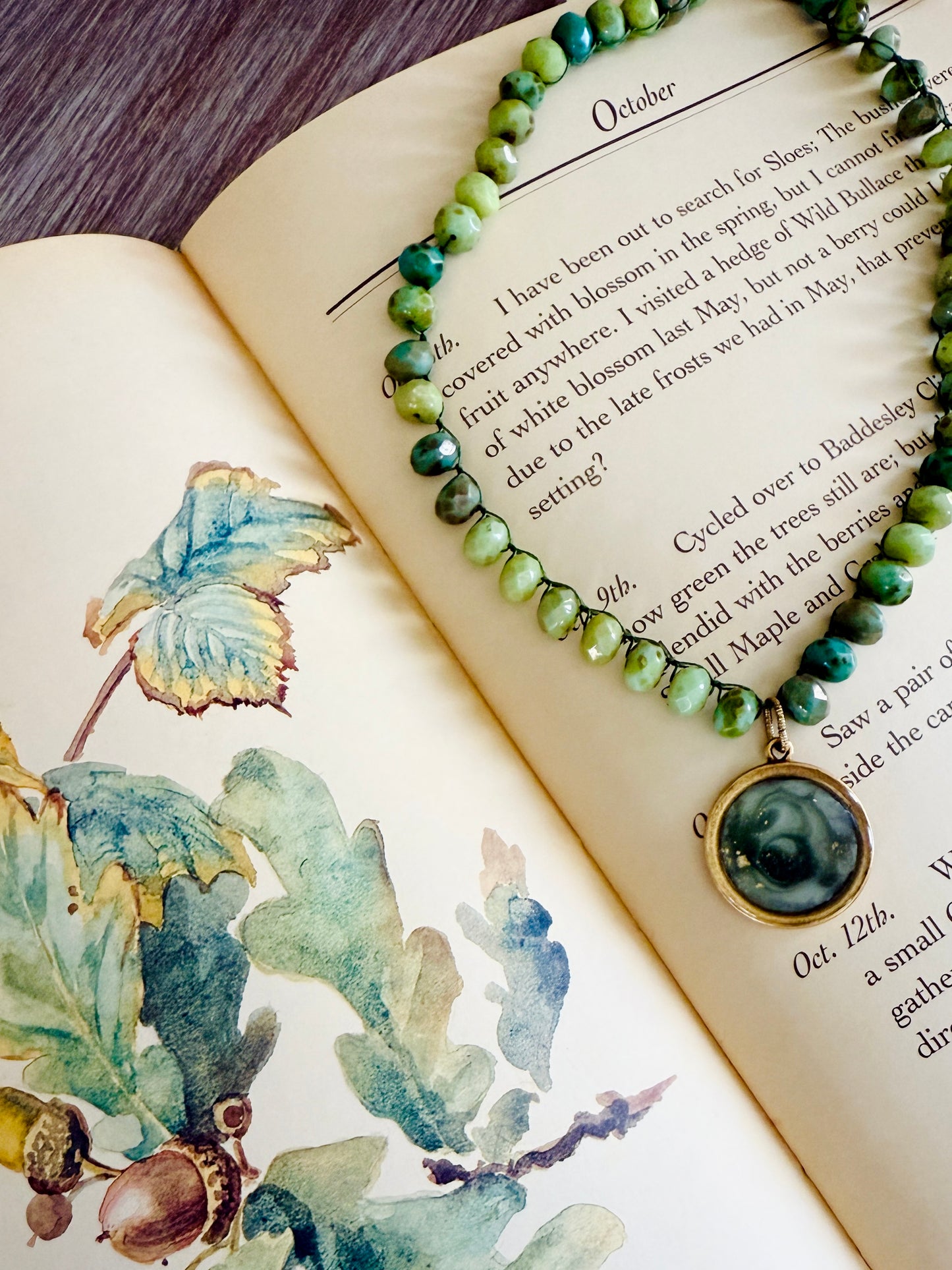 Lichen and Moss Portal Pendant Crocheted Necklace