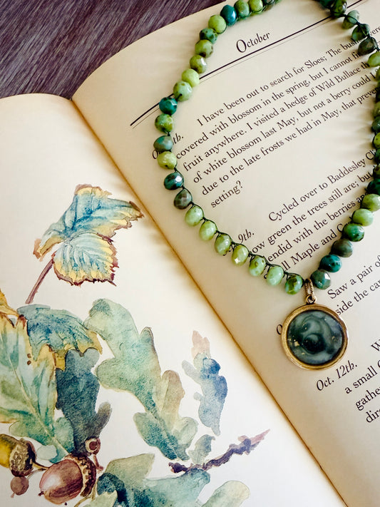 Lichen and Moss Portal Pendant Crocheted Necklace