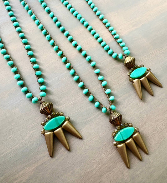 Empress Boho Crystal Crocheted Necklace With Teal and Gold