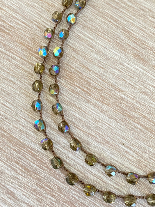 Long Crystal Necklace/Wrap Bracelet in Sparkling Smoke