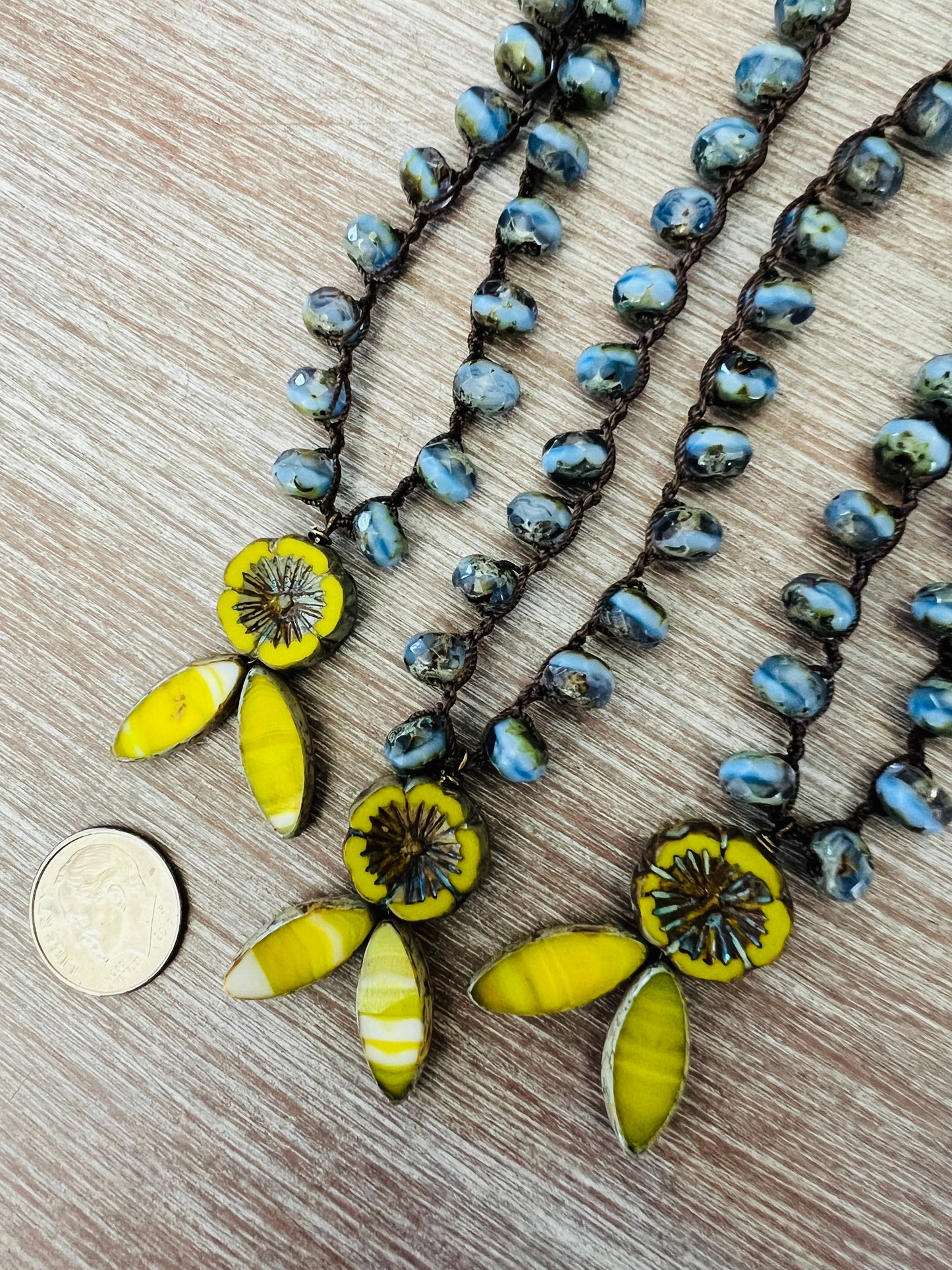 Vintage Flora Necklace In Sunshine Yellow & Cornflower Blue