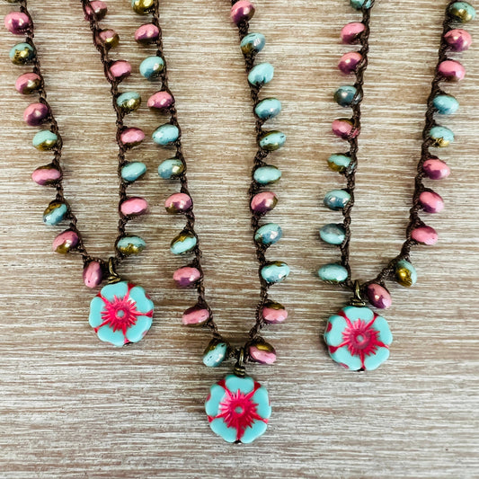 Cotton Candy Pressed Glass Flower Necklace