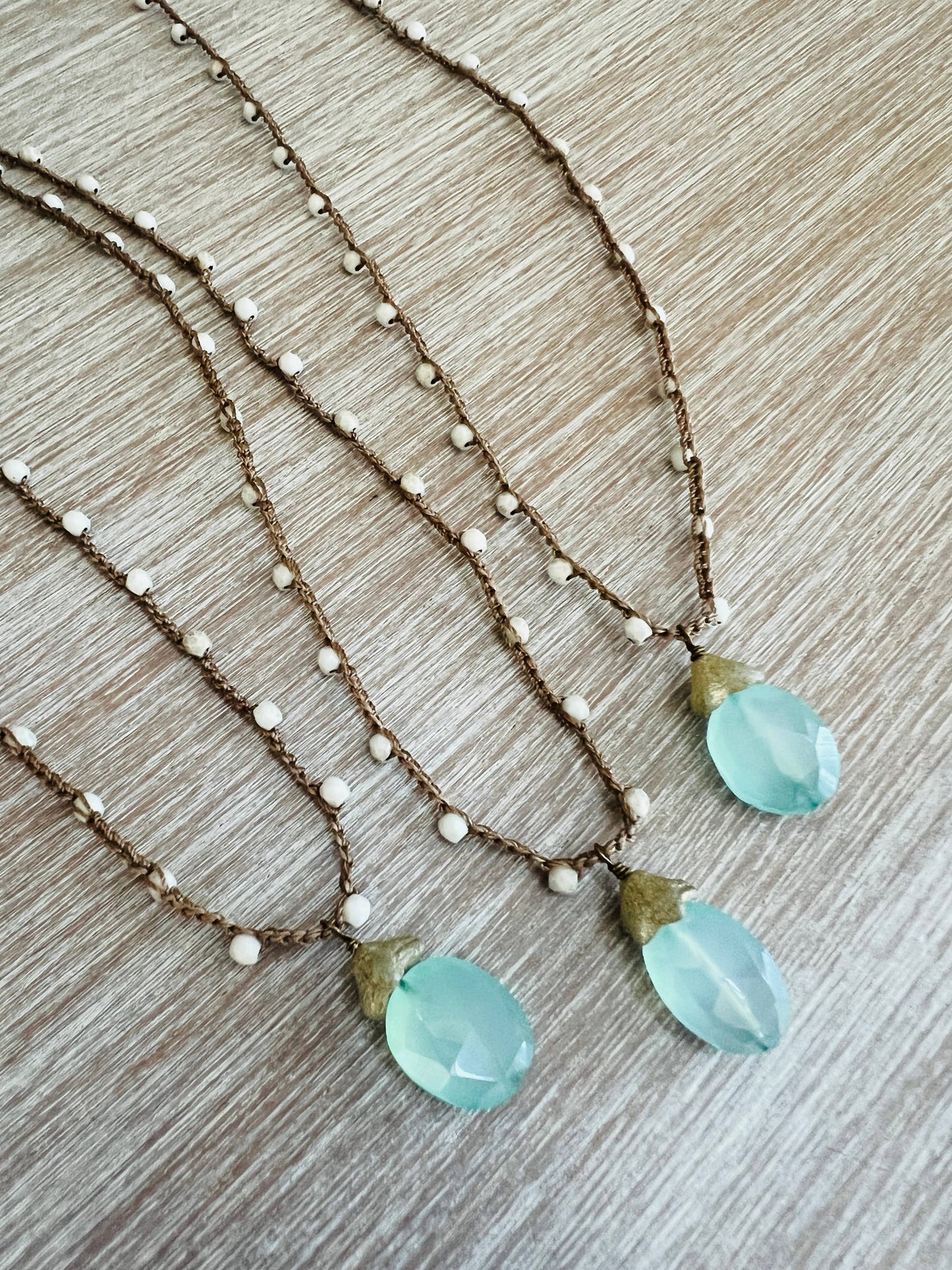 Chalcedony Dew Drop Necklace With Frosty White Crystal