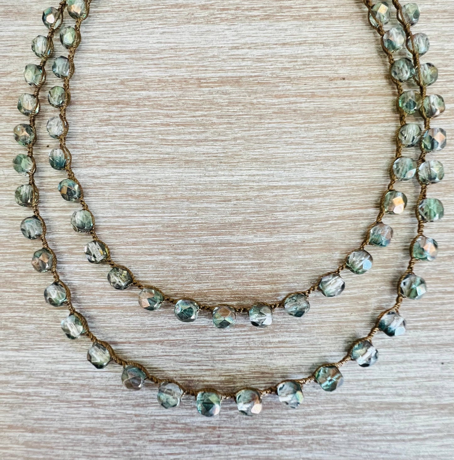 Sea Green And Grey Long Crystal Strand