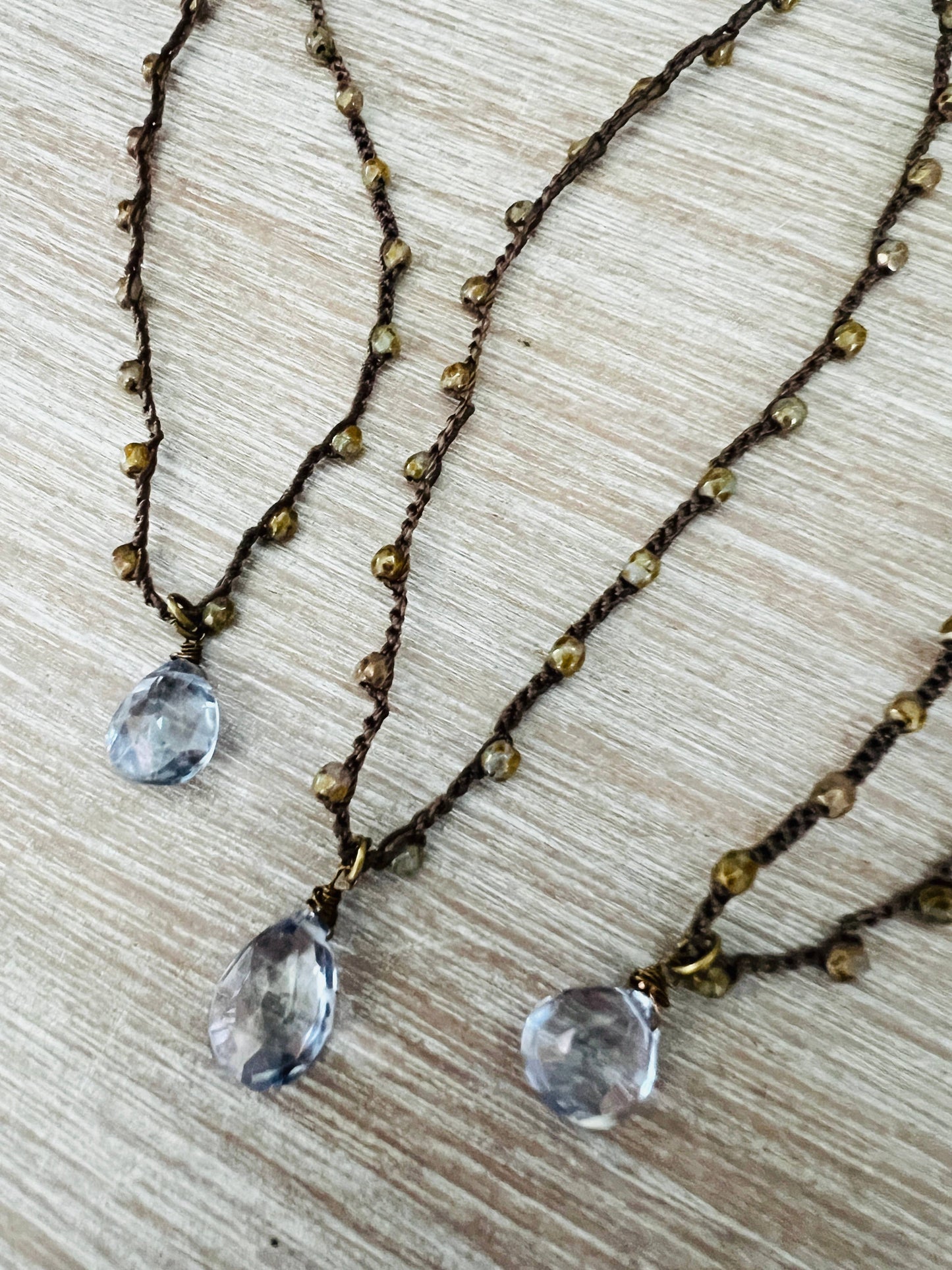 Denim Quartz Drop Simple Beach Necklace With Czech Crystals