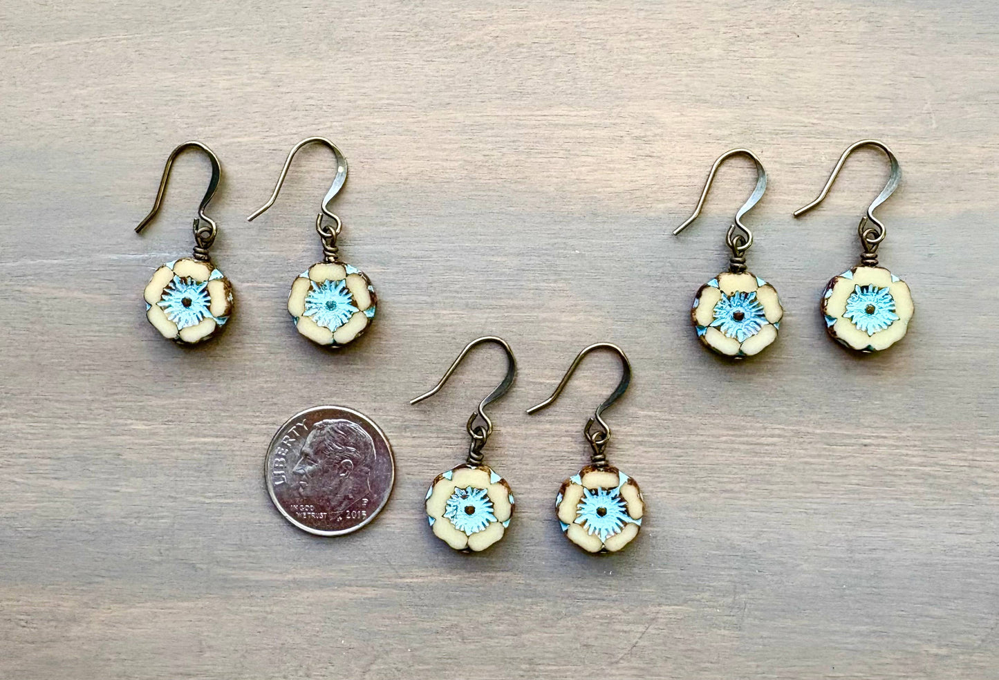 Sand and Sky Dainty Pressed Glass Flower Earrings