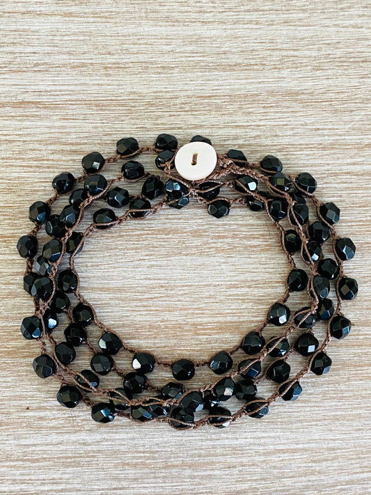Long Crystal Necklace in Jet Black