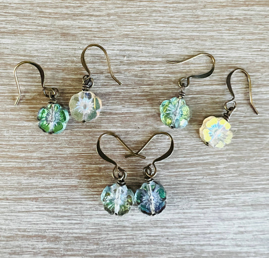 Golden Glass Dainty Pressed Flower Earrings
